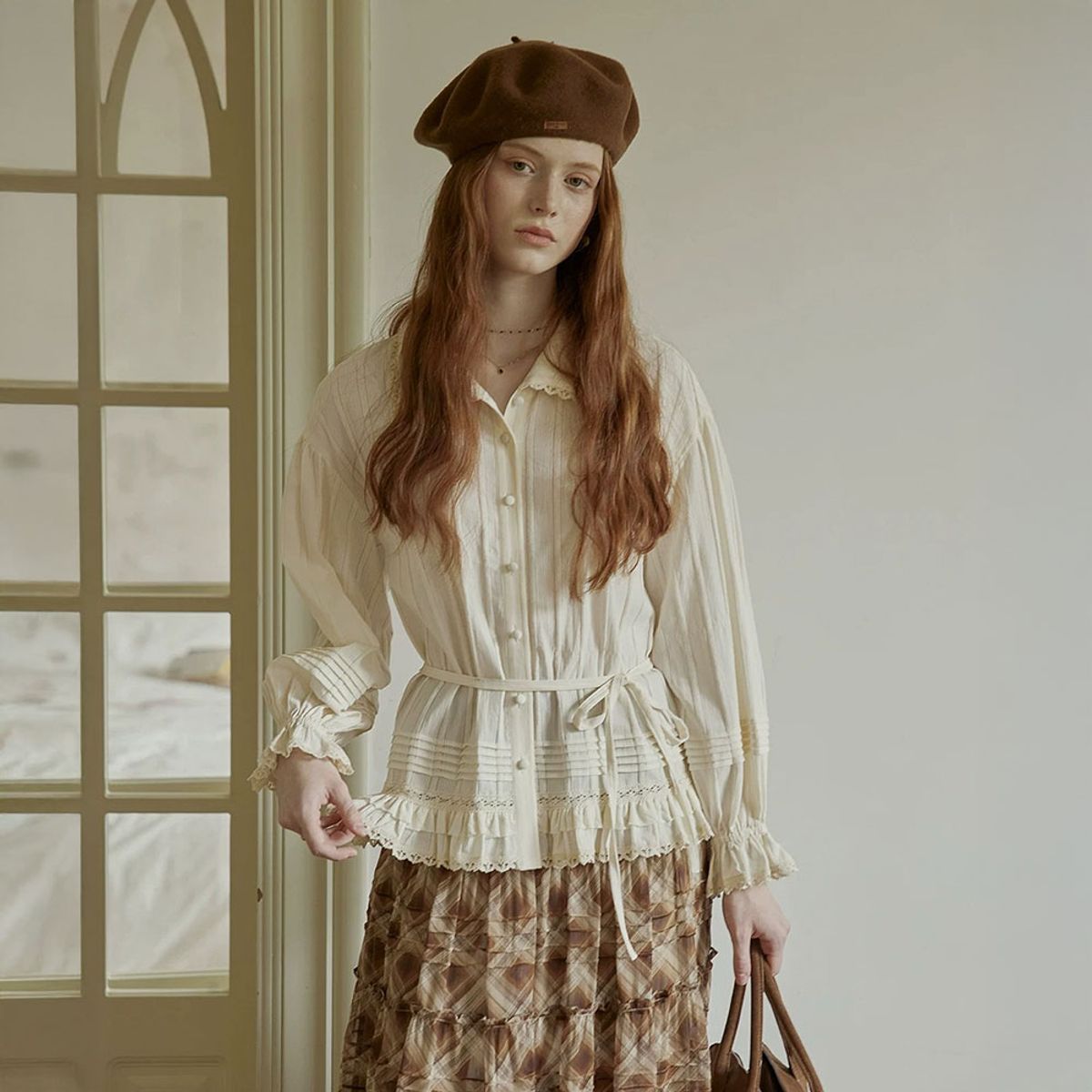 프라우드 마리(PROUD MARY) PM_Waist tie ruffle cotton blouse