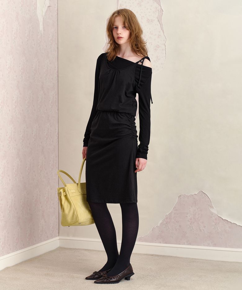 TWO-WAY SLEEVELESS ONE-PIECE, BLACK