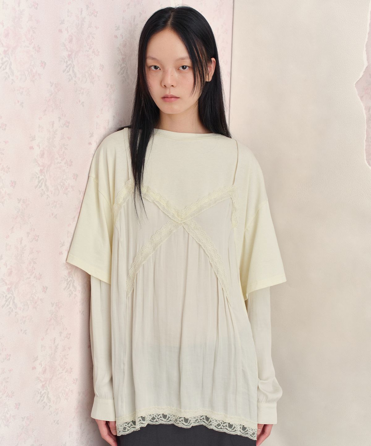 썬번프로젝트(SUNBURNPROJECT) LACE LAYERED LONG SLEEVE TOP, IVORY