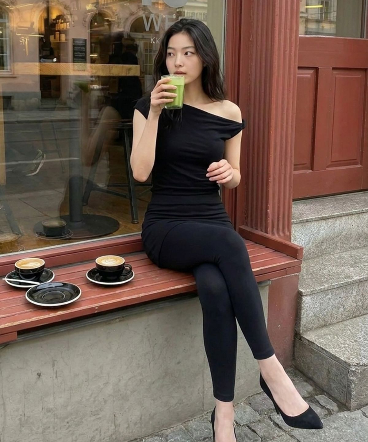 댑(DAB) 무봉제 일자 치마 레깅스 BK