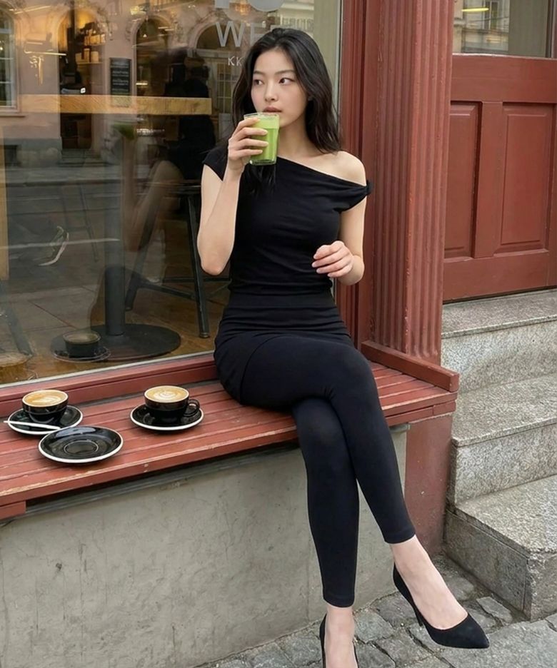 무봉제 일자 치마 레깅스 BK
