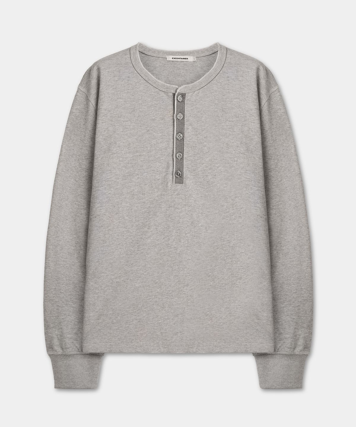 엑스컨테이너(EXCONTAINER) 빈티지 크롭 헨리넥 롱슬리브 (MELANGE GREY)
