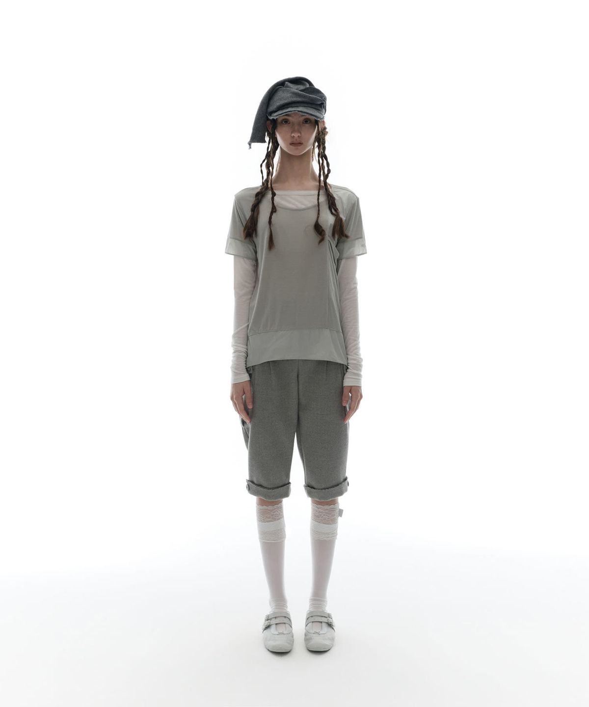 오호스(OJOS) Double-Layered Long Sleeve Top / Grey