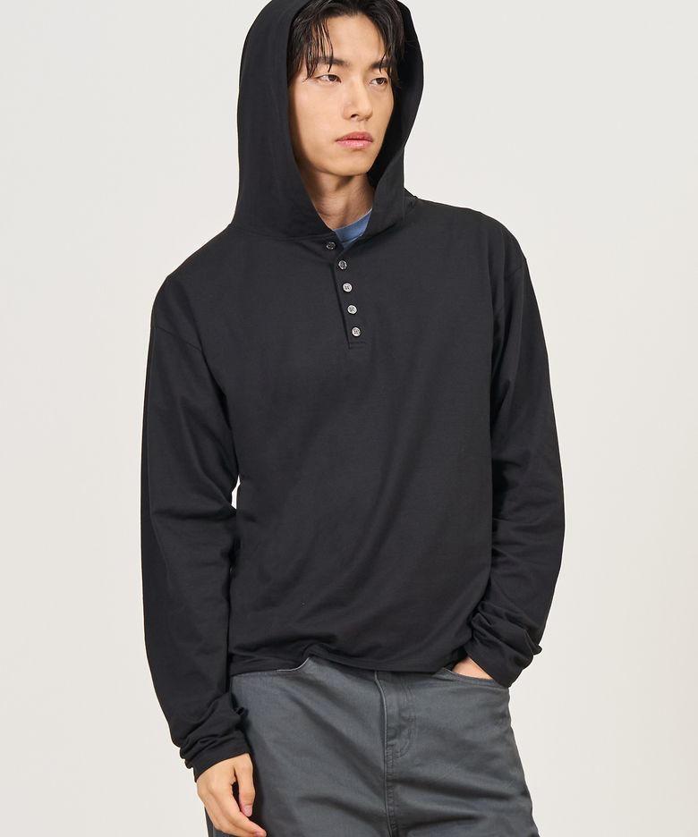 헨리넥 후드 롱슬리브 (BLACK)