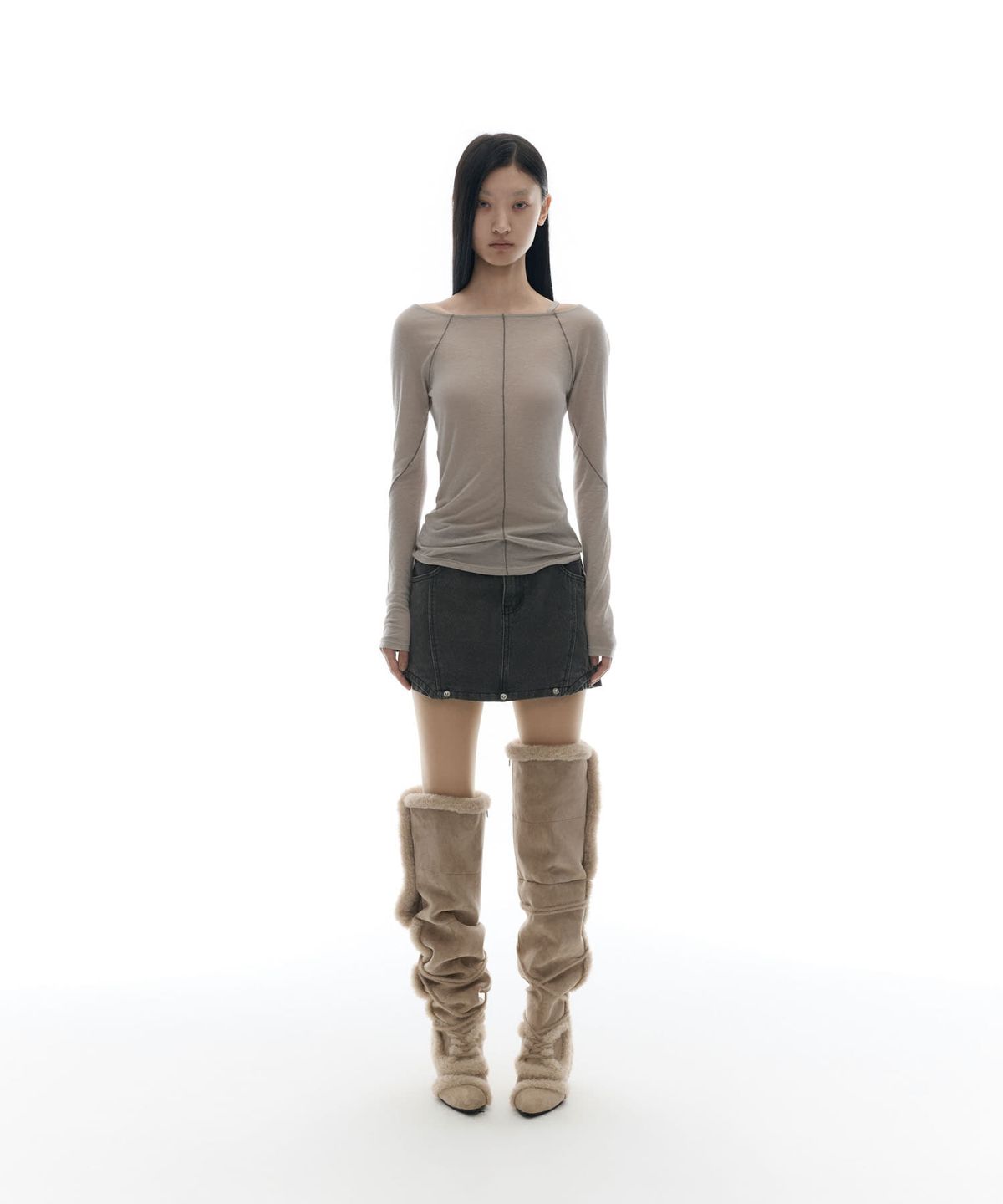 오호스(OJOS) Strap Flatseam Long Sleeve Top / Grey