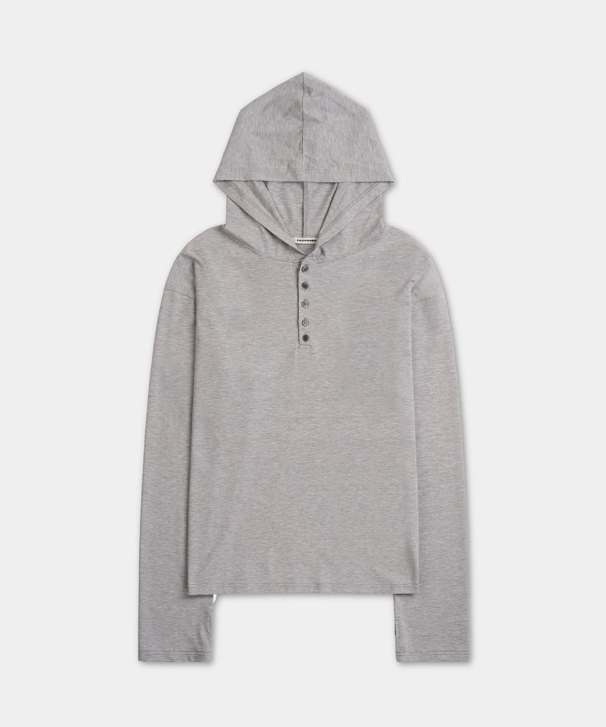 엑스컨테이너(EXCONTAINER) 헨리넥 후드 롱슬리브 (MELANGE GREY)