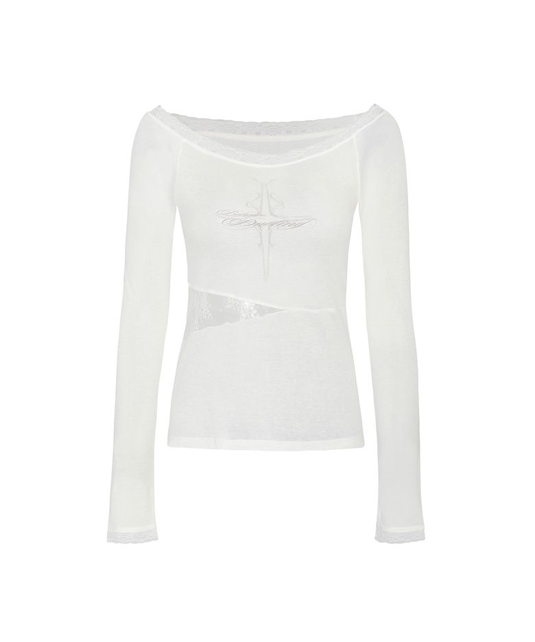 LACE BOATNECK TOP white