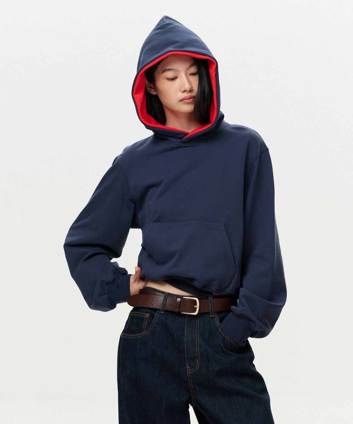 이알에이(ERA) UNISEX ERA COLOR LAYERED HOODIE - NAVY