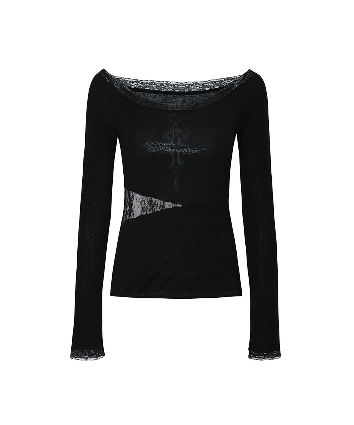 페인오어플레져(PAINORPLEASURE) LACE BOATNECK TOP black