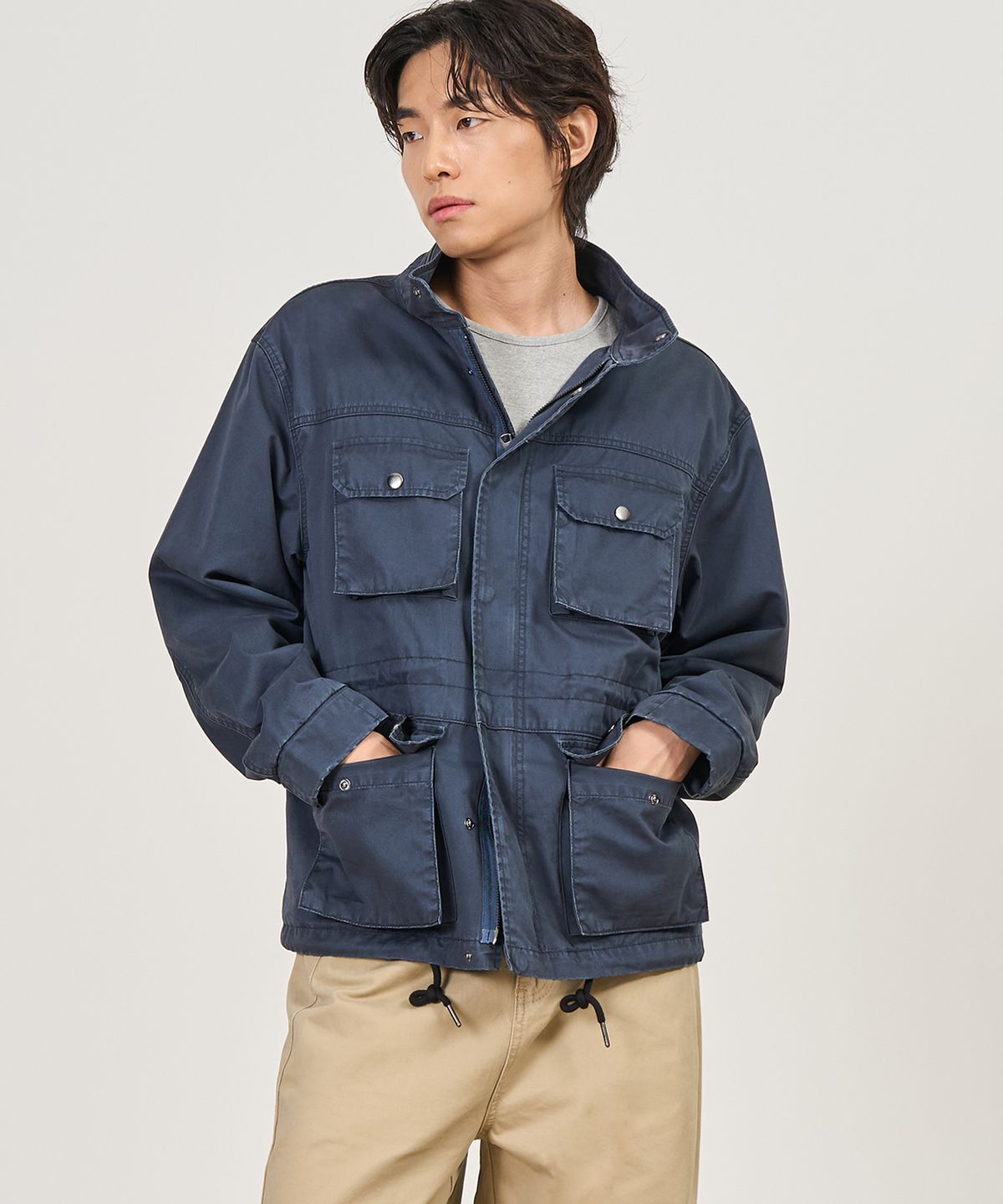 엑스컨테이너(EXCONTAINER) 빈티지 워시드 숏 필드 자켓 (NAVY)