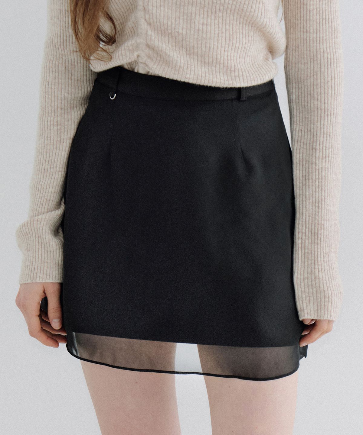 아워코모스(OURCOMOS) sheer layered mini skirt pants (black) orc 6087