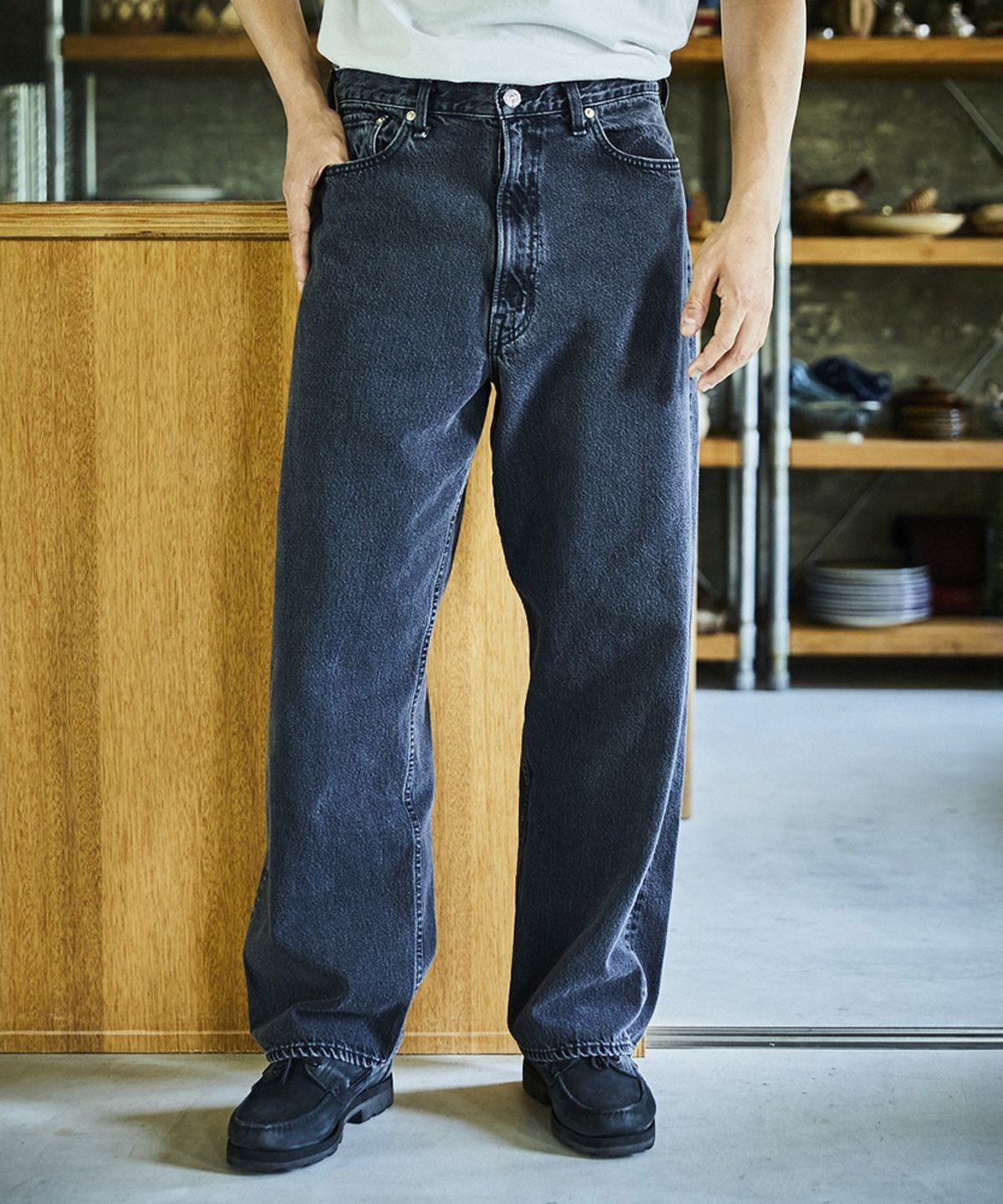 오어슬로우(ORSLOW) (M) SUPER DADS DENIM PANTS (BLACK DENIM STONE D61S)