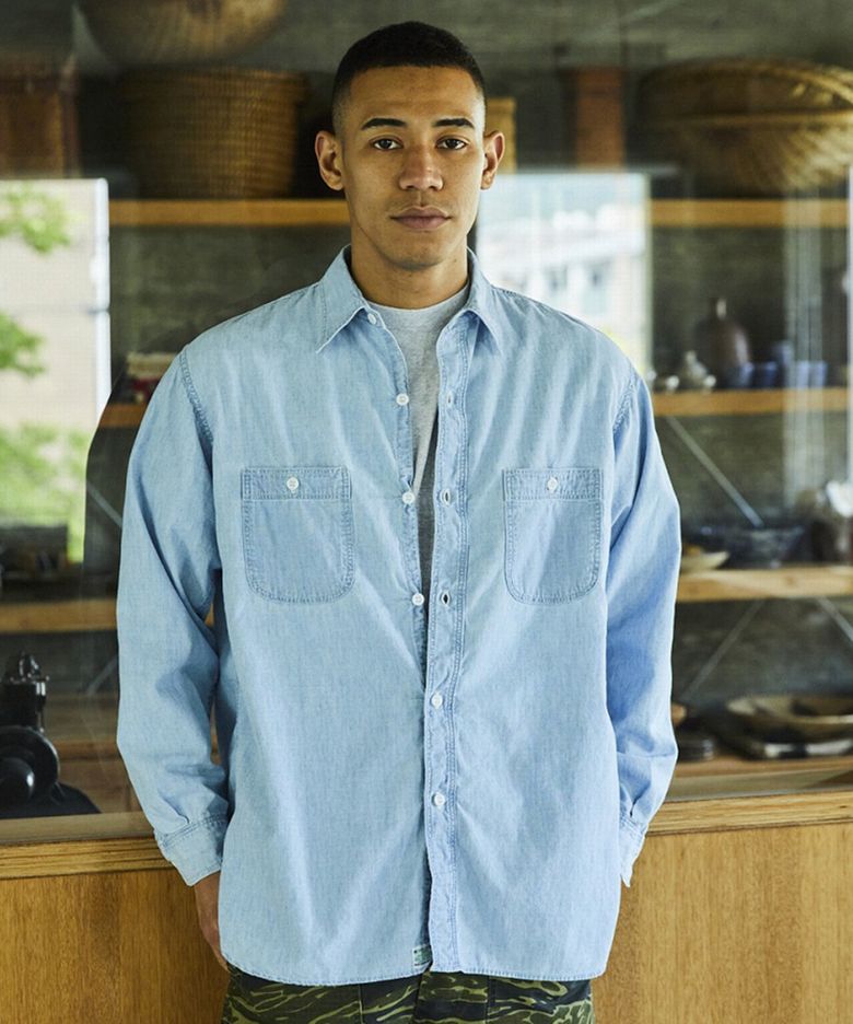 (M) RELAX FIT CHAMBRAY WORK SHIRT (CHAMBRAY BLEACHED 99)