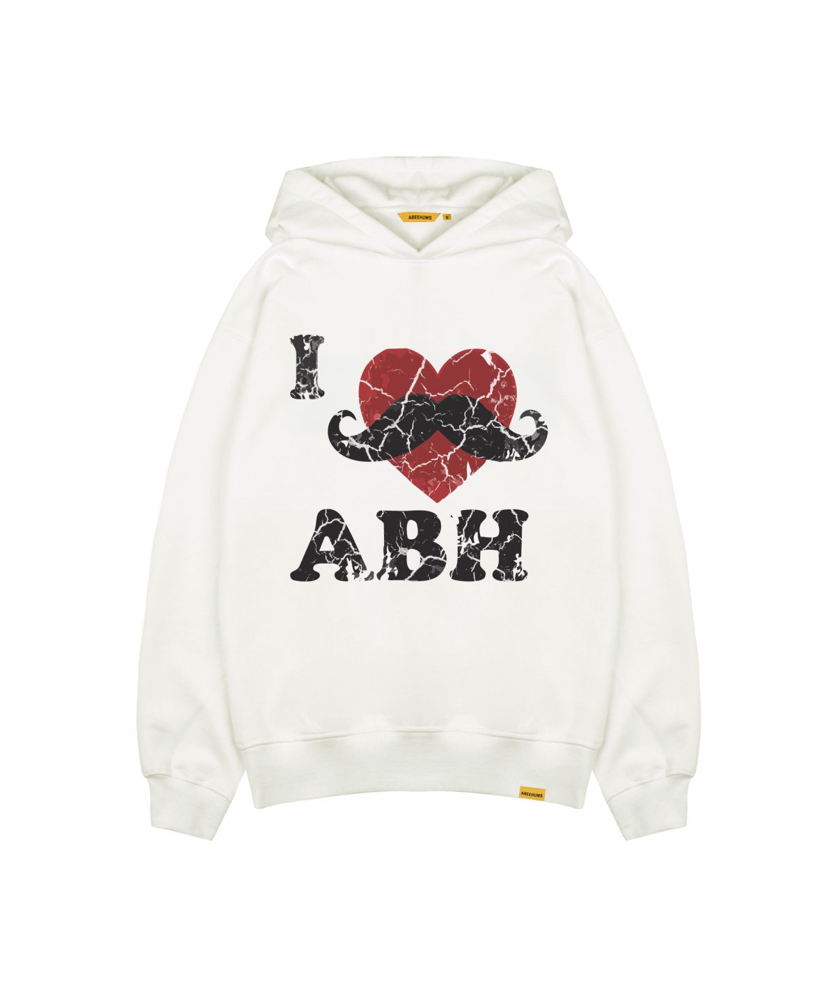 어비험즈(ABEEHUMS) 아이러브 머스타쉬 후드 스웨트셔츠 ABH367-169 아이보리
