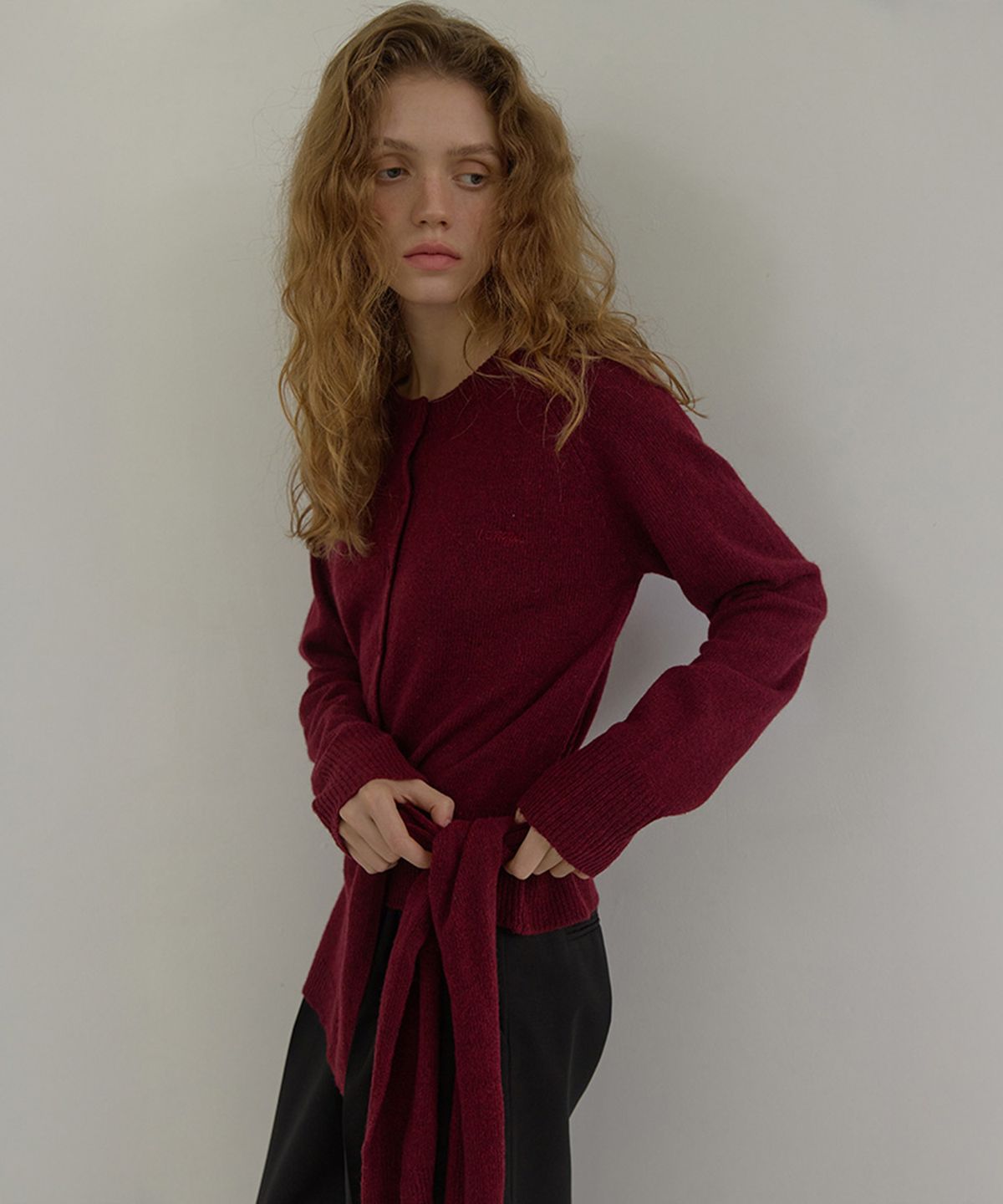 론크(LONQUE) SHAWL SET CARDIGAN (WINE)