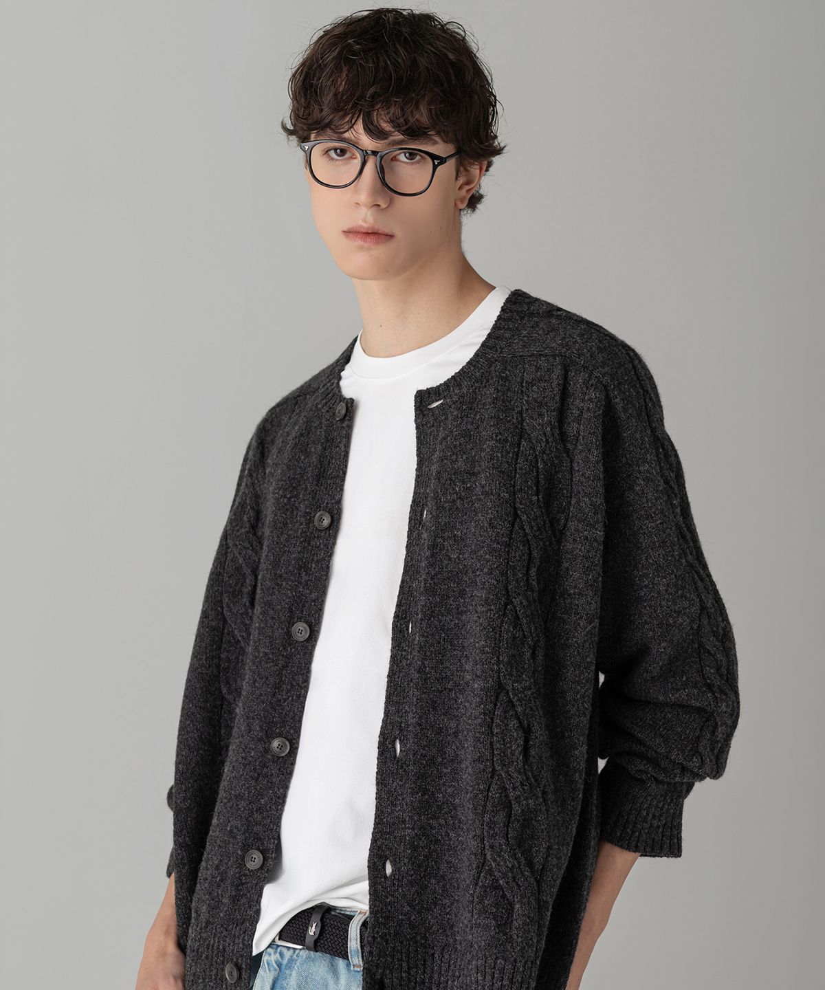 라코스테(LACOSTE) 남성 헤어리 케이블 크루넥 가디건 AH101M-56N EL6