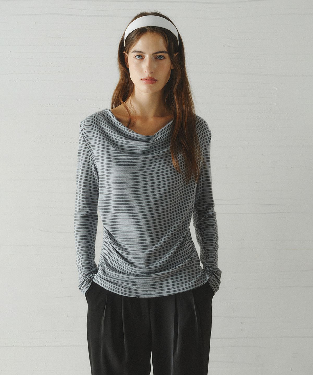 르니나(LENINA) GRACE draped stripe t-shirt_MINT STRIPE