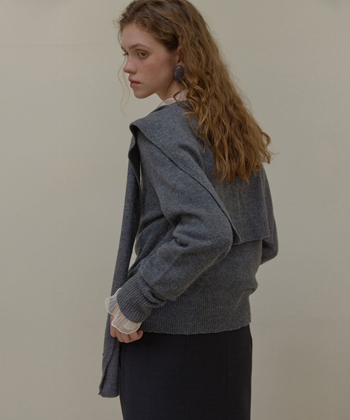 론크(LONQUE) SHAWL SET CARDIGAN (GREY)