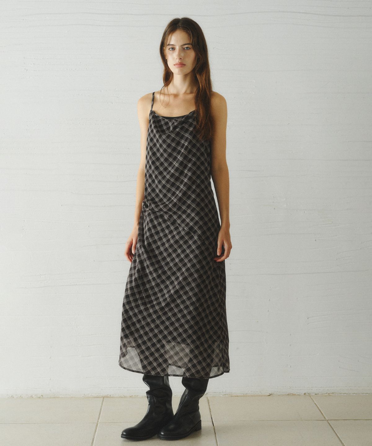 르니나(LENINA) RAY layered check dress_BLACK