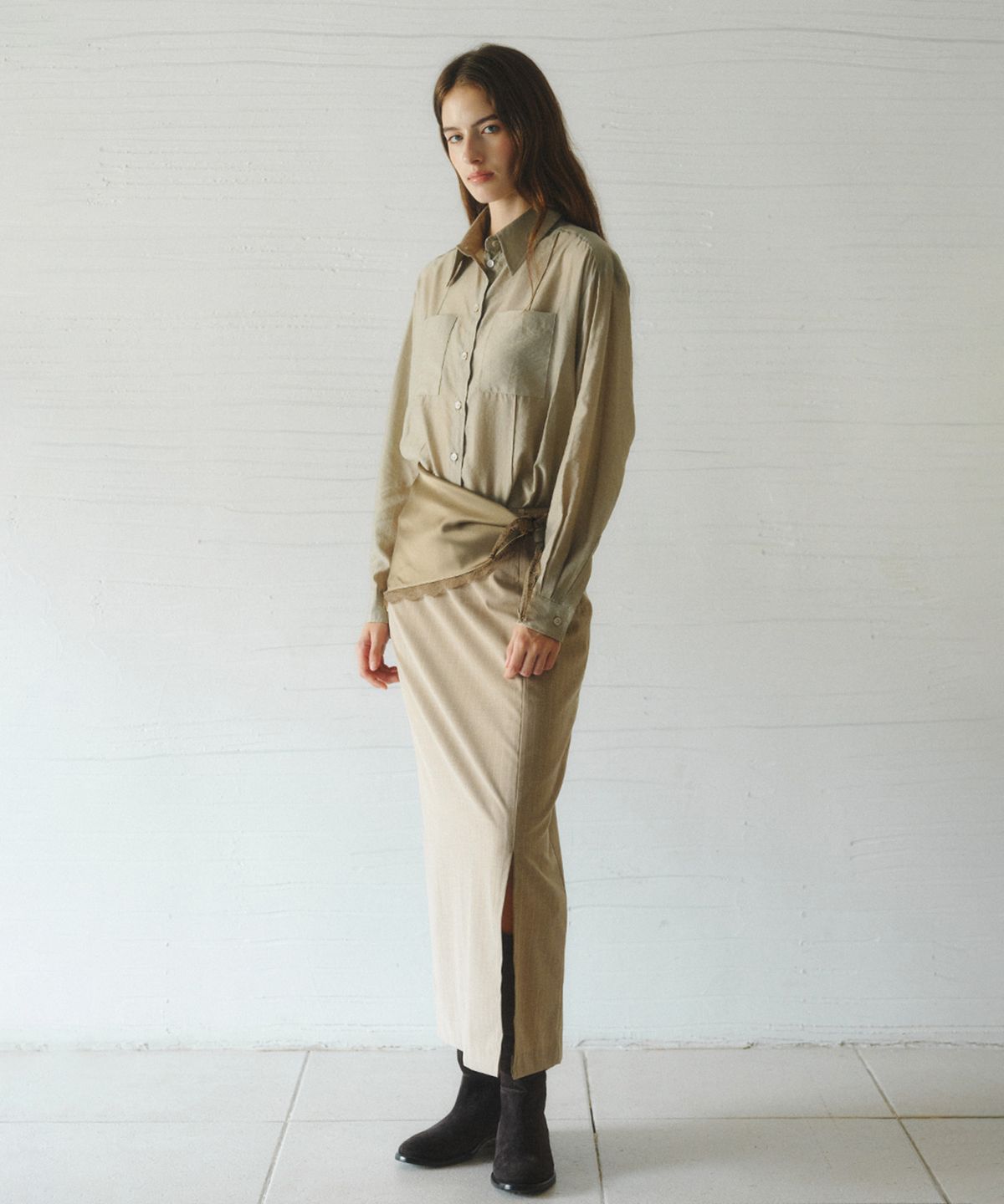 르니나(LENINA) TREE stripe H-line skirt_BEIGE