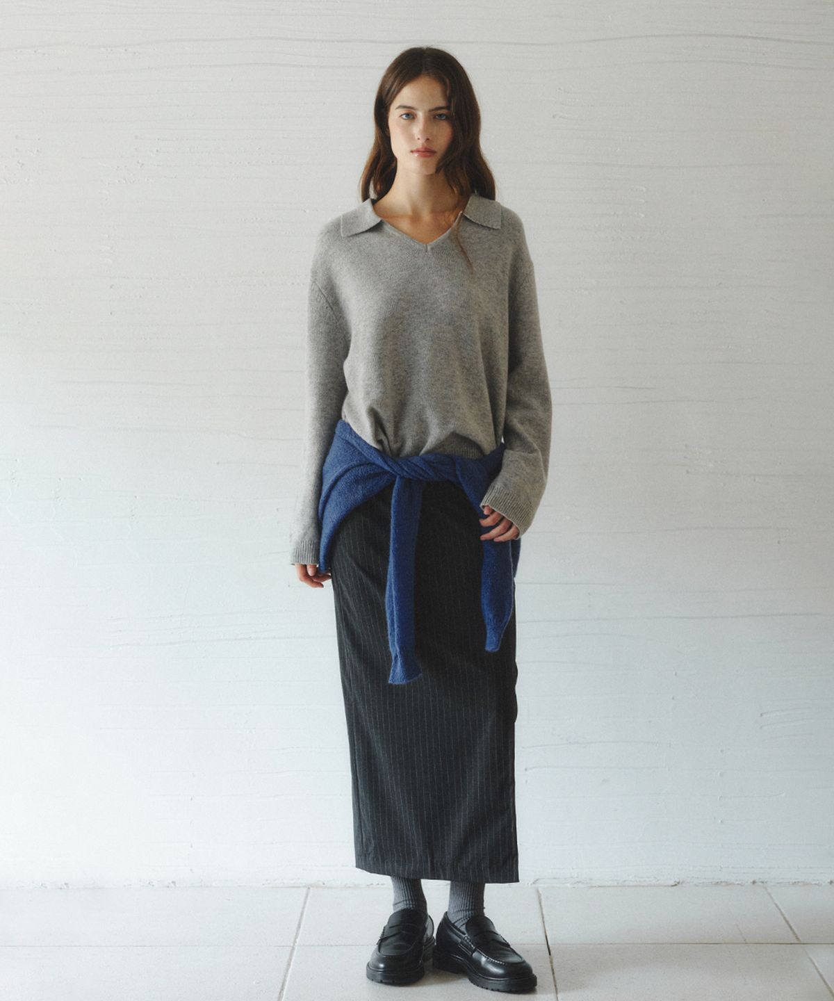 르니나(LENINA) TREE stripe H-line skirt_CHARCOAL