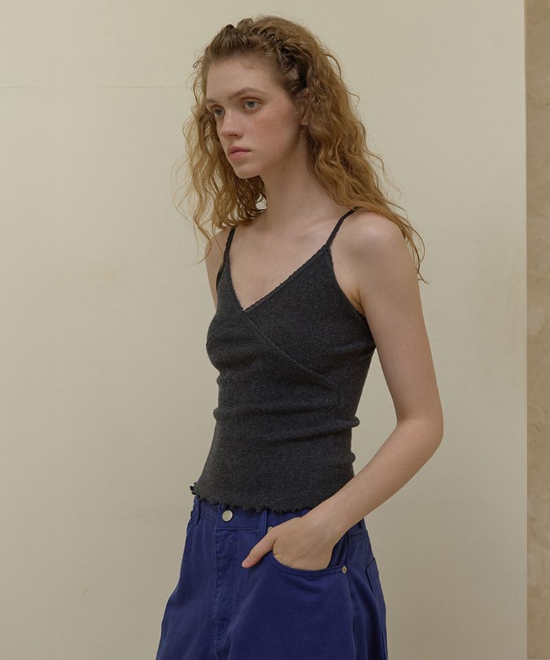 LACE TRIM SLEEVELESS CAMI TOP (CHARCOAL)