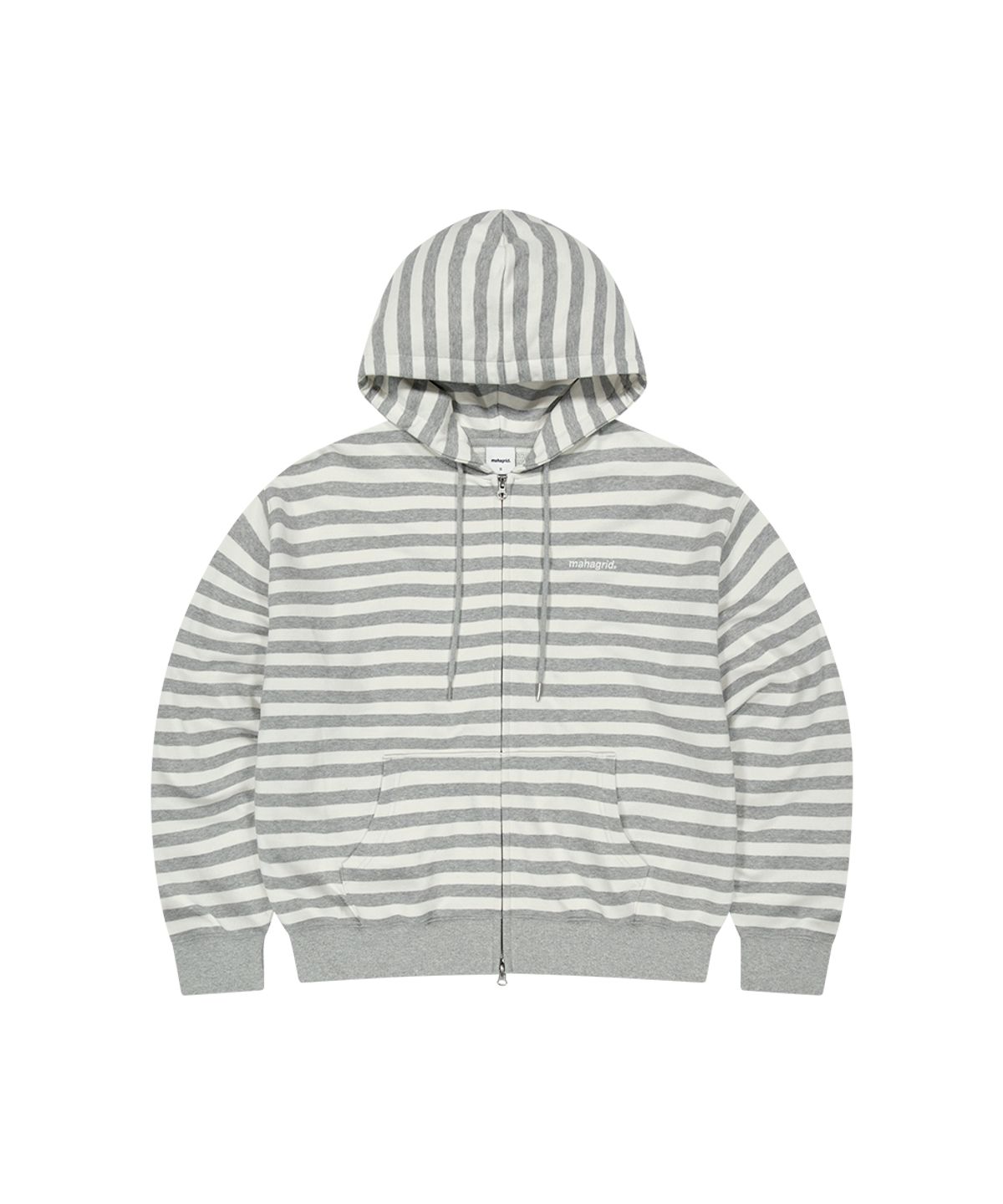 마하그리드(MAHAGRID) STRIPE BASIC LOGO ZIP-UP HOODIE[GREY]