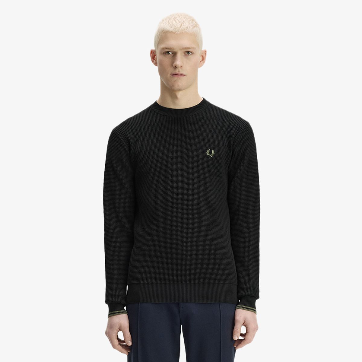 프레드페리(FRED PERRY) [Sharp] 와플 스티치 니트 - 블랙 AFPM2G36507-198