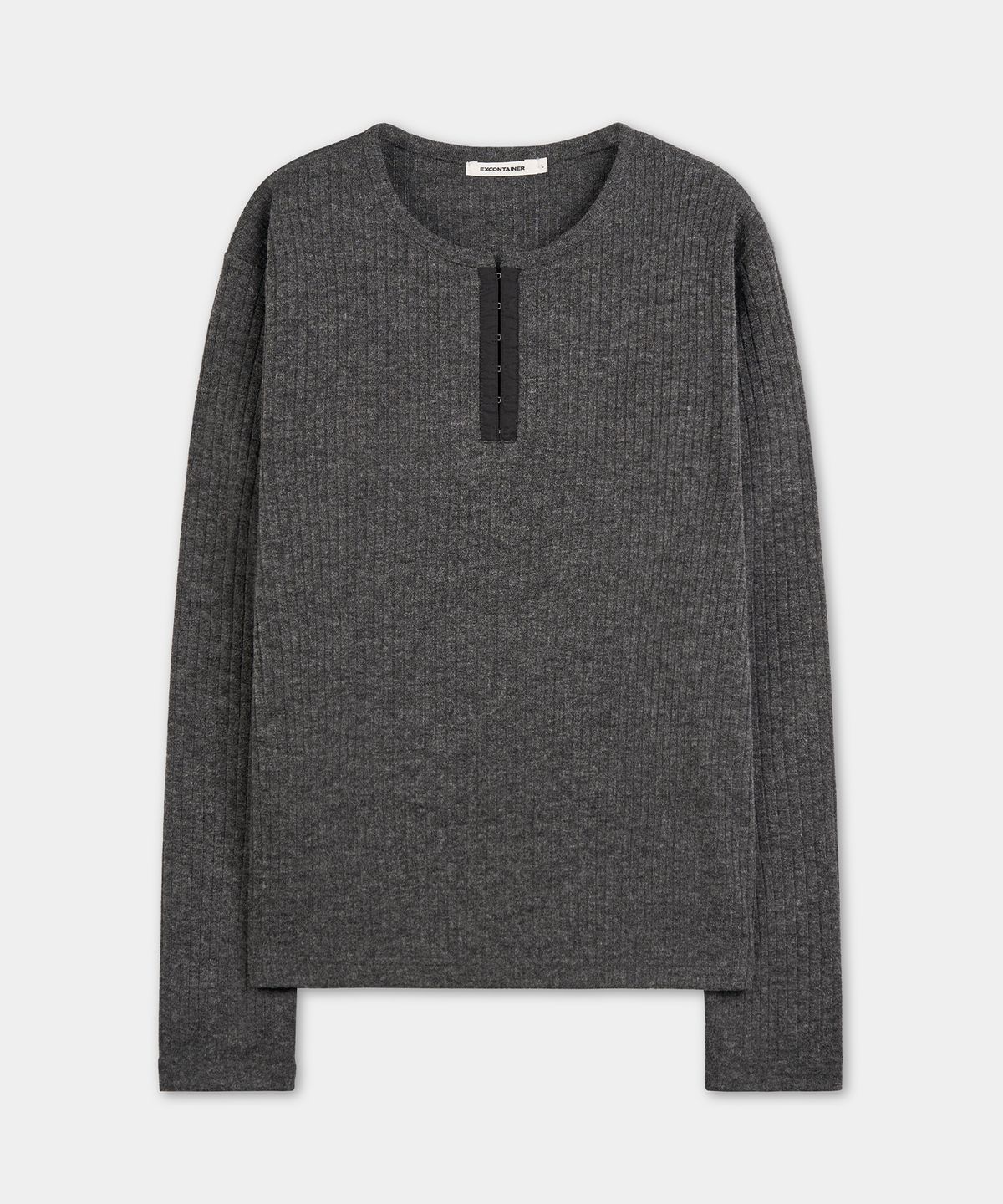 엑스컨테이너(EXCONTAINER) 후크 헨리넥 크롭 롱슬리브 (CHARCOAL)