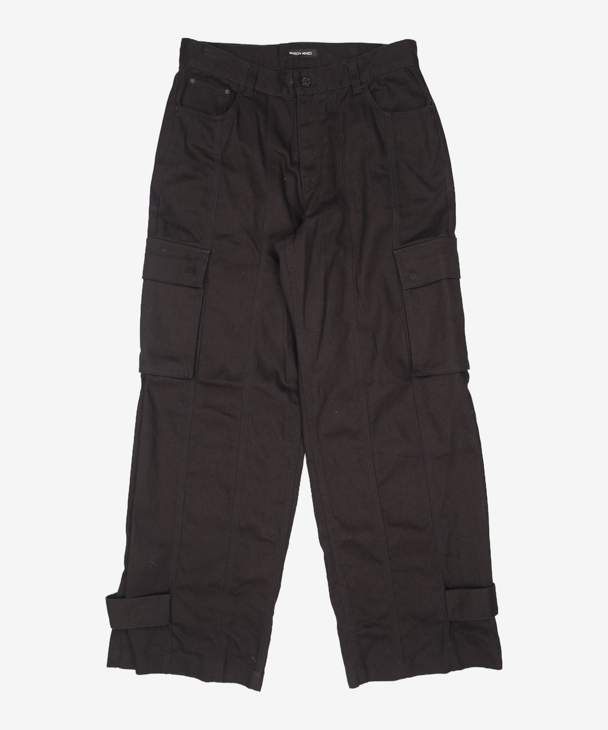 메종미네드(MAISON MINED) HEM BUTTON UTILITY CARGO PANTS BLACK 50