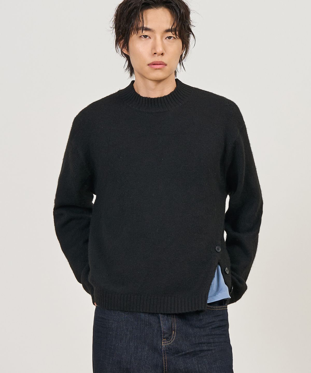 엑스컨테이너(EXCONTAINER) 모크넥 크롭 니트 (BLACK)