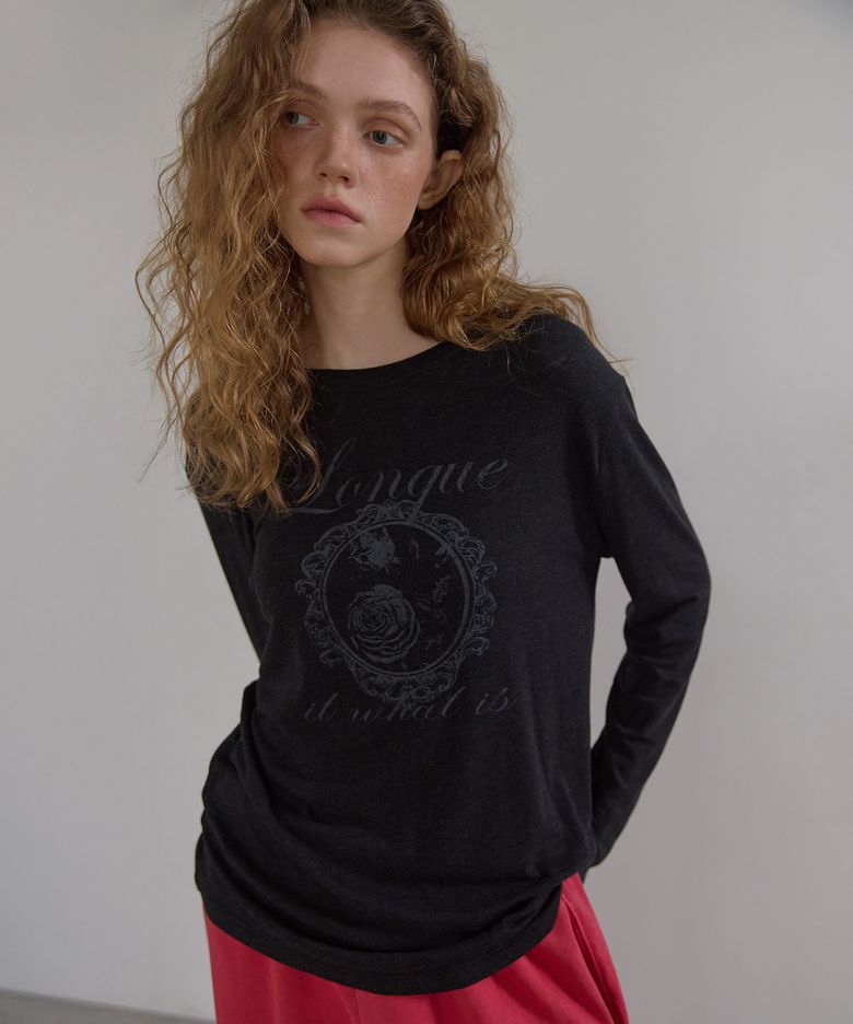 VINTAGE ROSE LONG SLEEVE T-SHIRT (CHARCOAL)