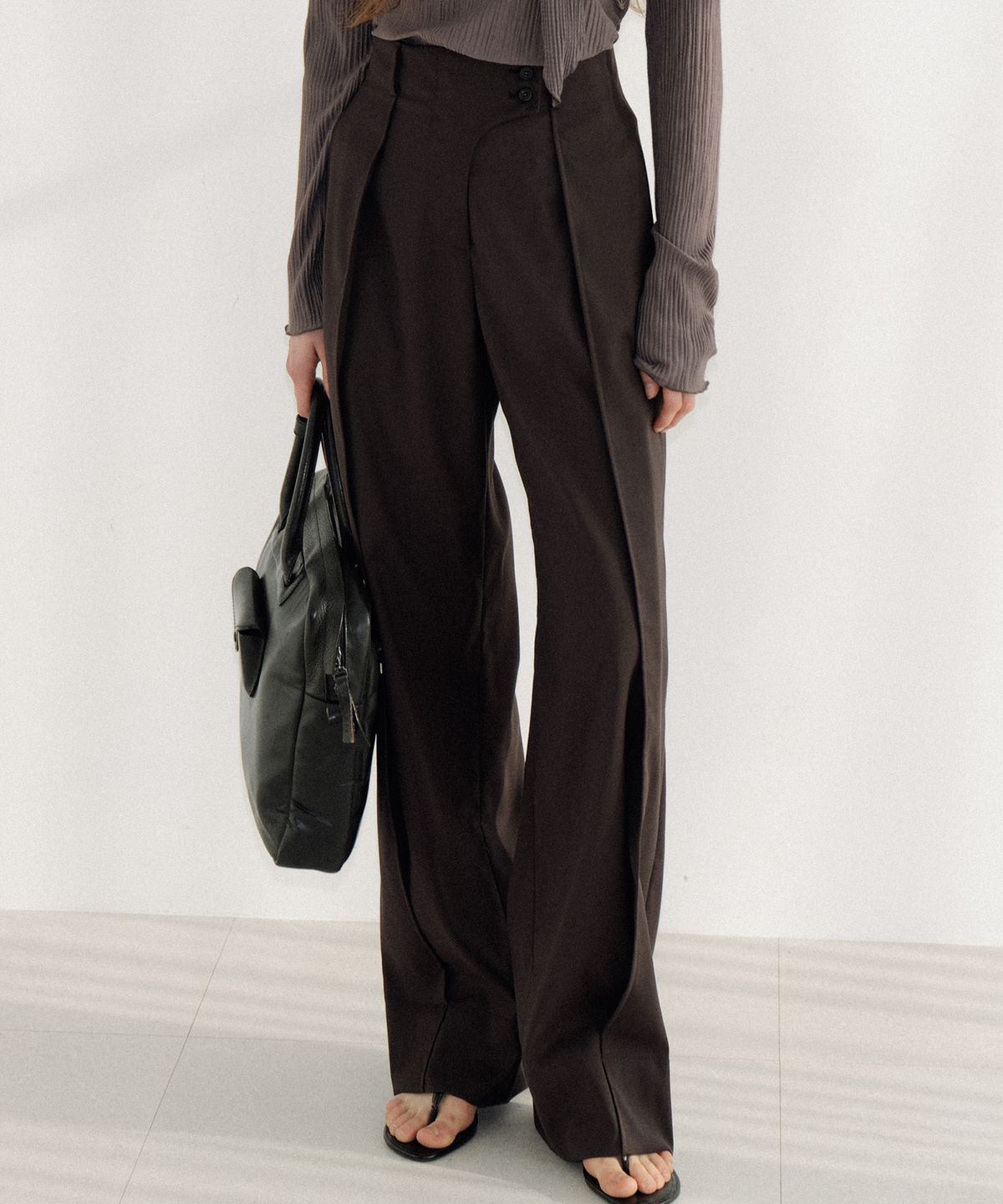 아워코모스(OURCOMOS) fixed stitch pintuck slacks (brown) orc 6088