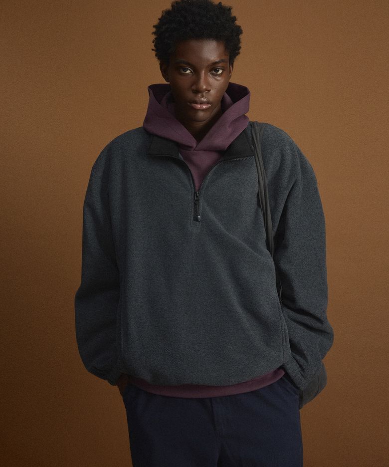 Oversized Fleece Half Zip-Up (Dark Grey) TNTS6F100CG