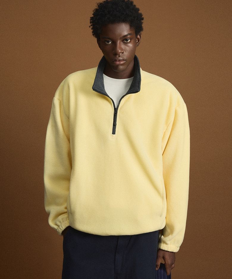 Oversized Fleece Half Zip-Up (Butter Yellow) TNTS6F100Y2
