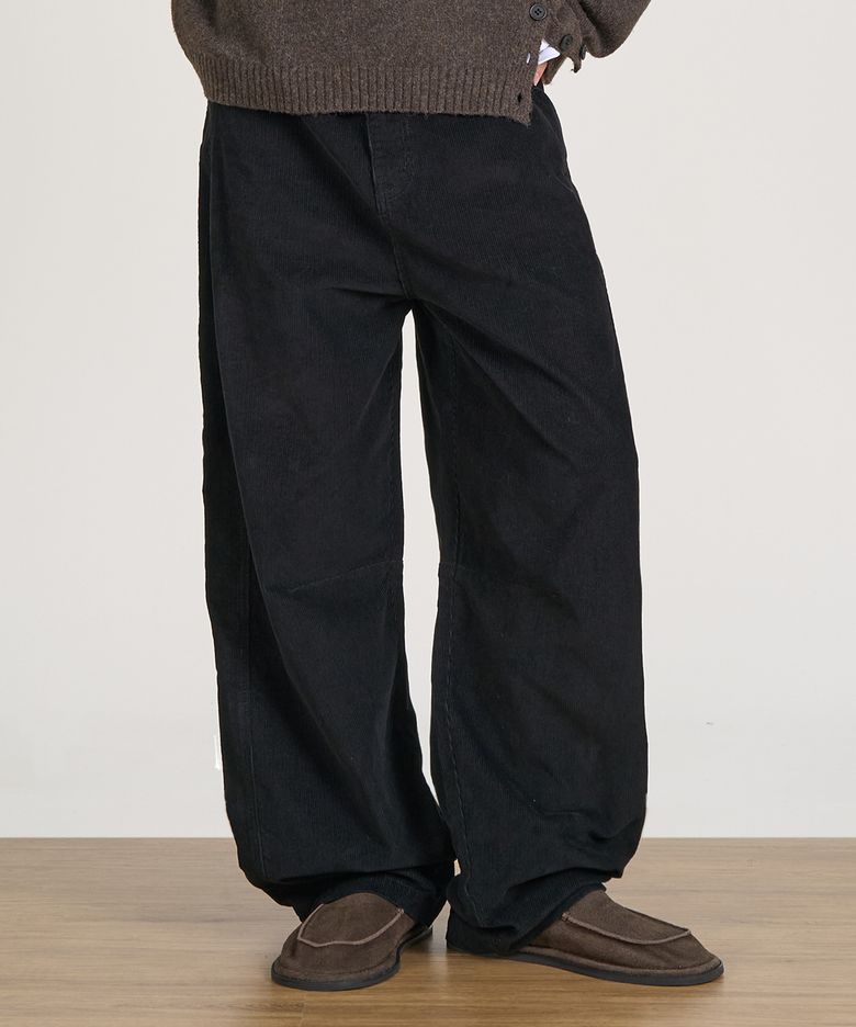 커브드 와이드 코듀로이 팬츠 (BLACK)