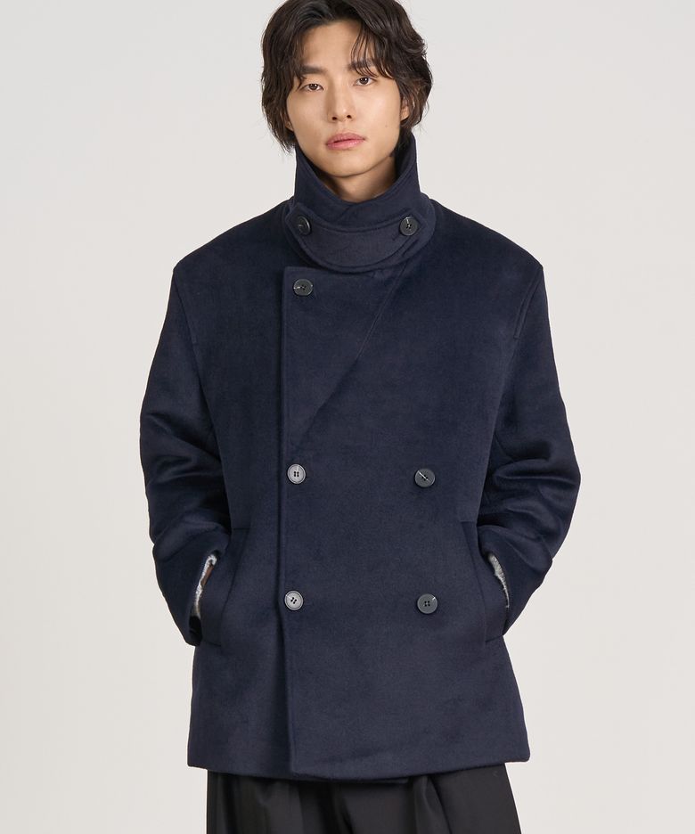 더블 브레스티드 하프 코트 (NAVY)