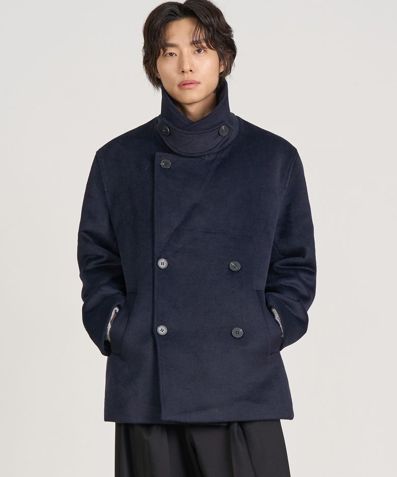 더블 브레스티드 하프 코트 (NAVY)