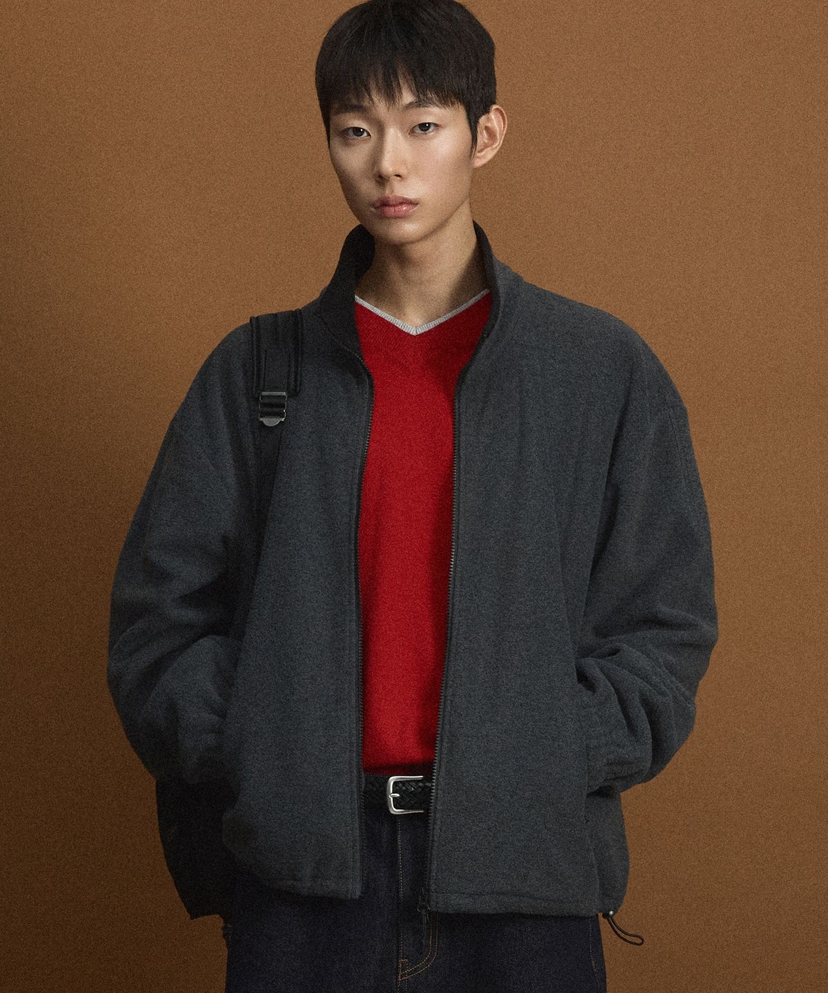티엔지티(TNGT) Oversized Fleece Zip-Up Jacket (Dark Grey) TNJU6F110CG