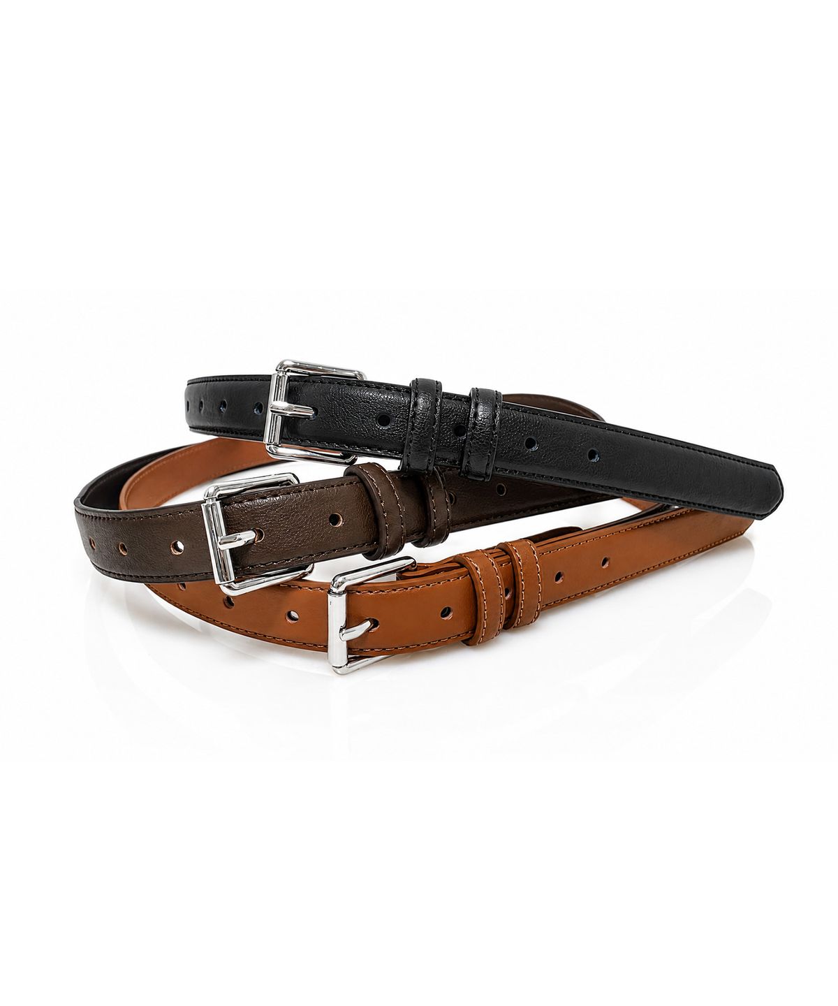 바스카라(VASCARA) Classic Slim Square Silver Buckle Leather Belt (3colors)
