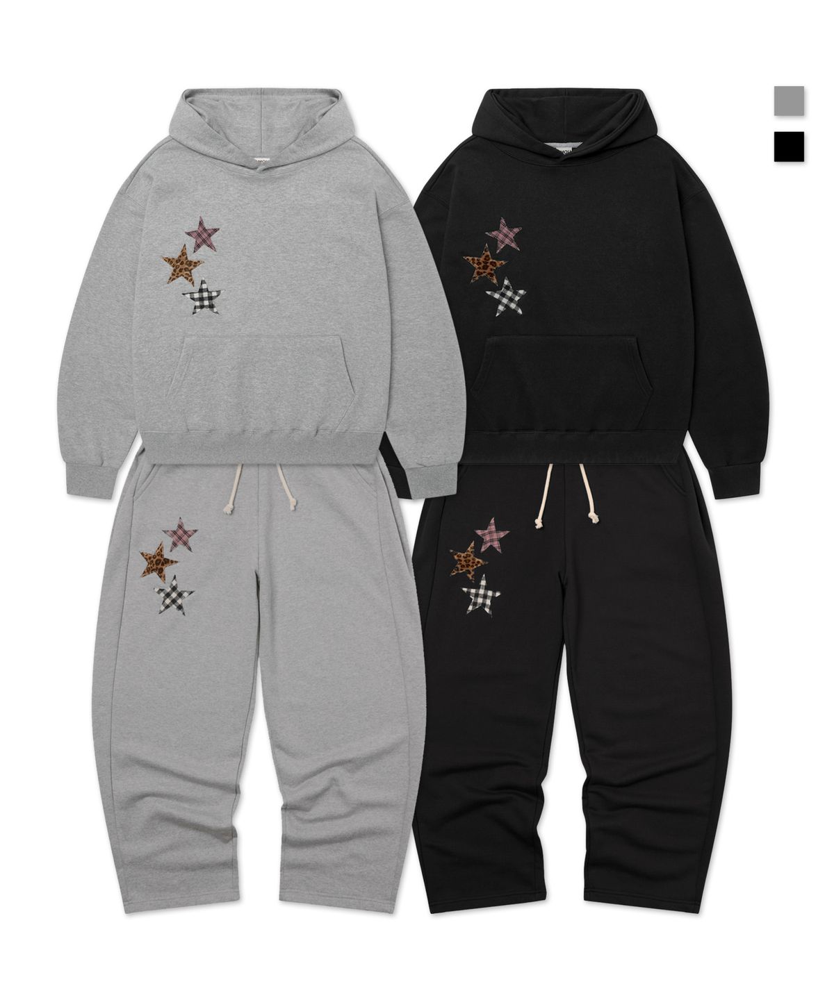 아모우(AMOU) Mix Star Applique Sweat SET UP