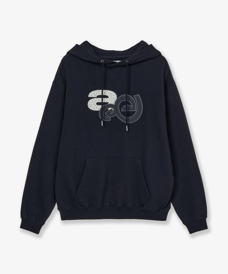APPLIQUE FLOWER LOGO HOODIE [NAVY]