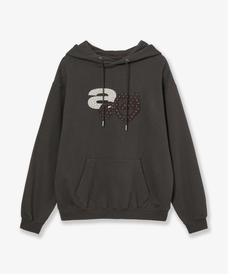 APPLIQUE FLOWER LOGO HOODIE [DARK BROWN]
