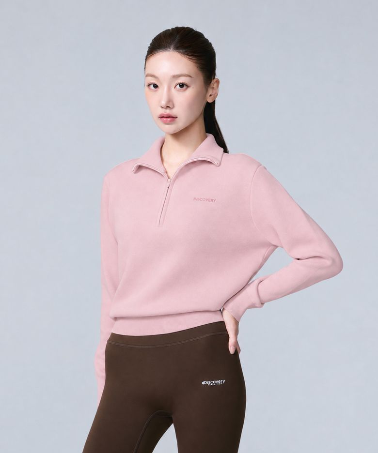 여성 반집업 스웨터 (L/PINK)