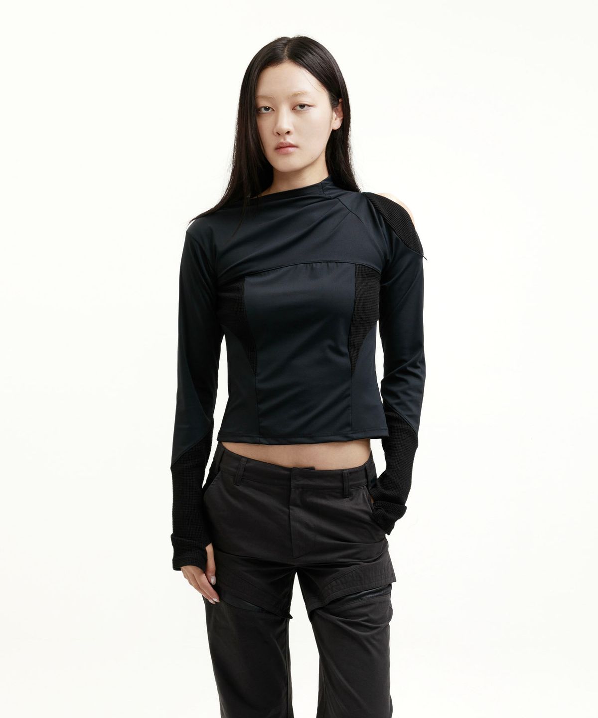 웻태그(WET TAG) FRONT TUCK WAFFLE PANEL TOP BLACK