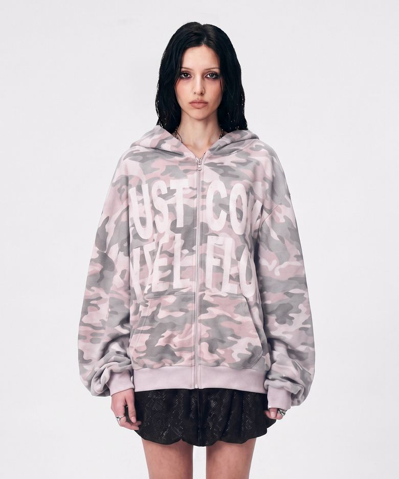JUST COPY ZIP-UP HOODIE PINK