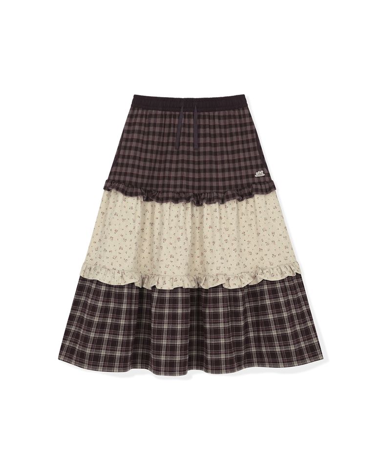 W Frill Flannel Long Skirt Purple