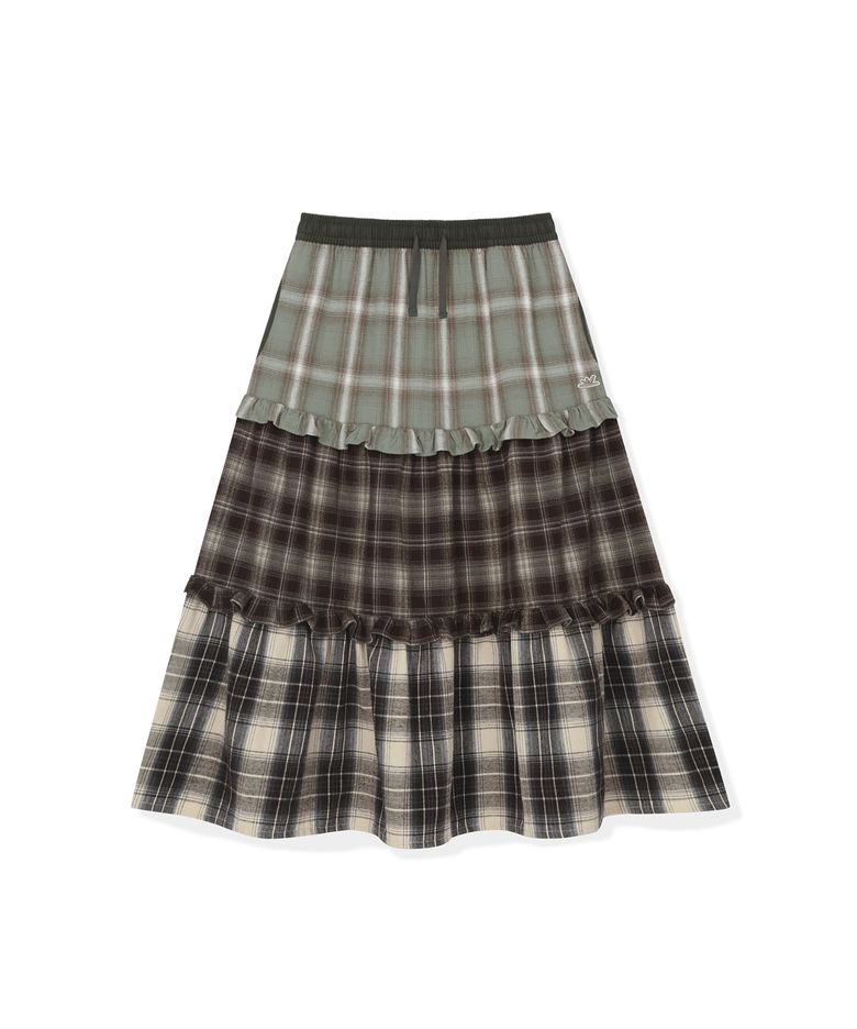 W Frill Flannel Long Skirt Green