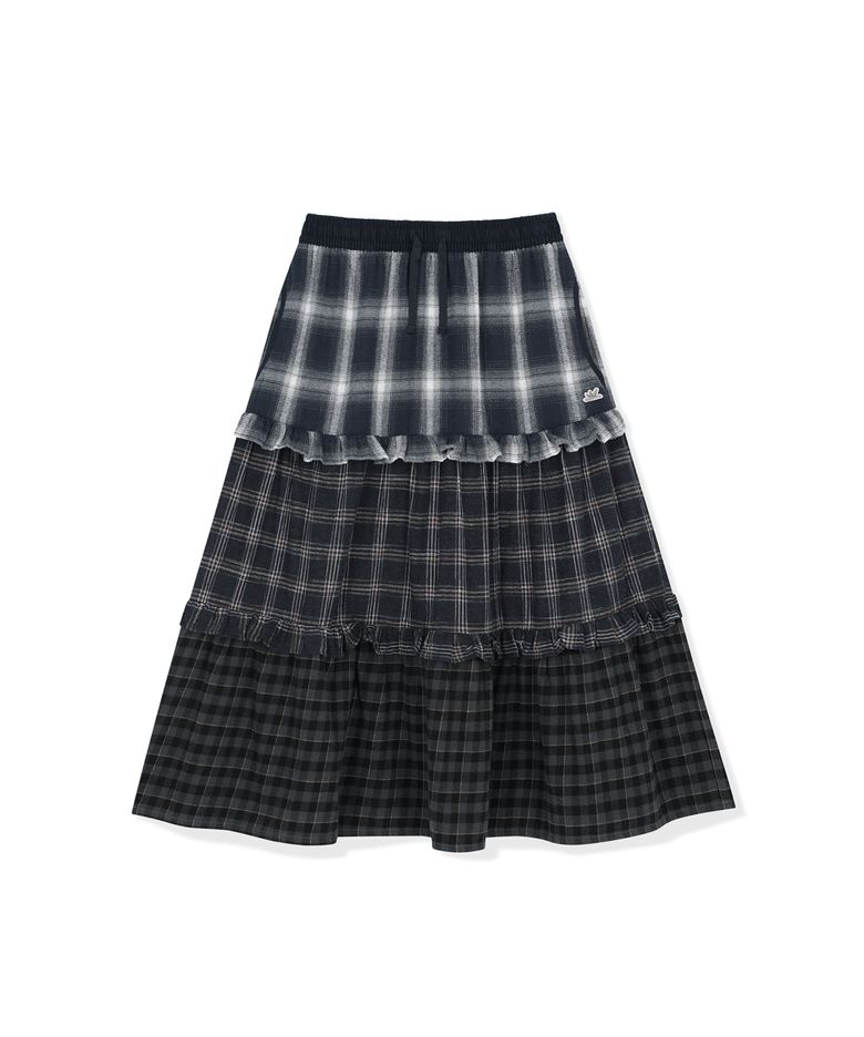 W Frill Flannel Long Skirt Navy