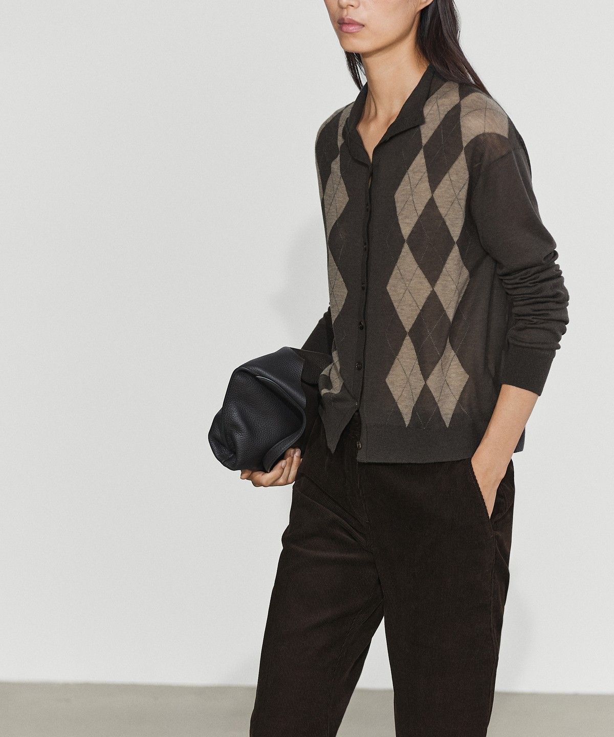 마시모두띠(MASSIMO DUTTI) 100% 울 아가일 니트 가디건